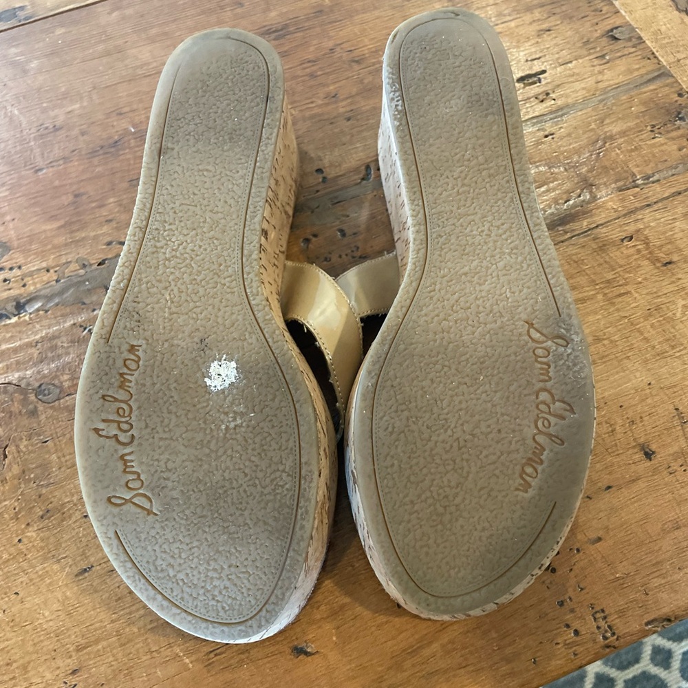 Sam Edelman Beige Gold Thong Wedge Sandals - Picture 3 of 3